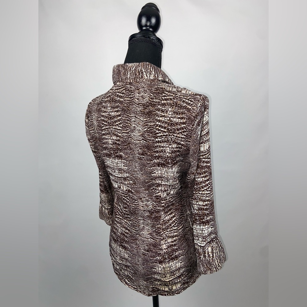 Short Sleeve Blouse Button Down Top Medium Brown Gold Metallic Sere Nade - Picture 7 of 10